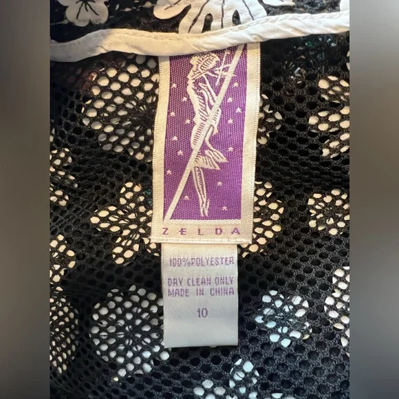 ZELDA Vintage Black/White Floral Faux Leather Cutout Mesh Jacket - Picture 8 of 11